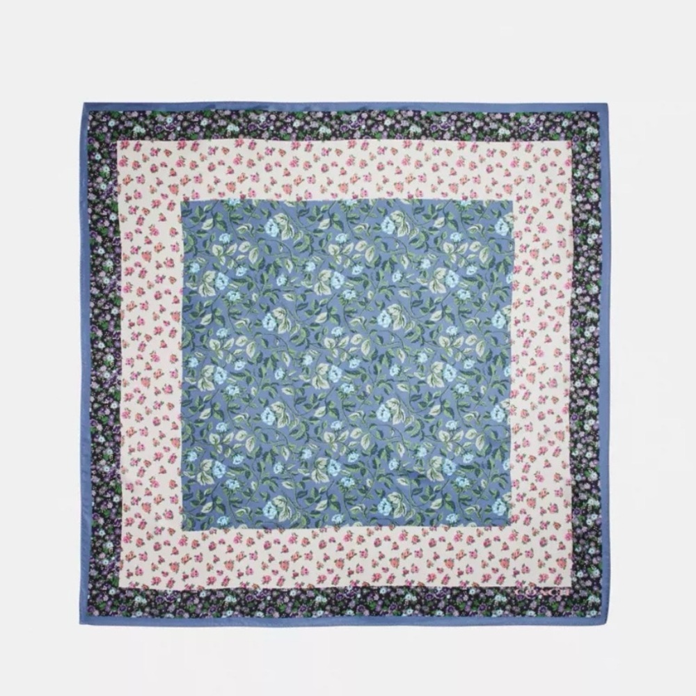 Coach 100% Silk Floral Patterned Square Scarf